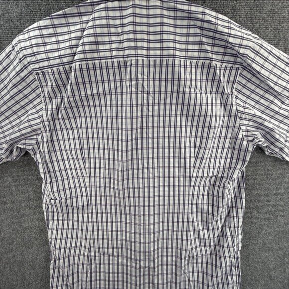 Eton 16.5 Long Sleeve Button Up Contrast Collar Preppy Purple Blue Plaid Cutaway - Picture 14 of 16